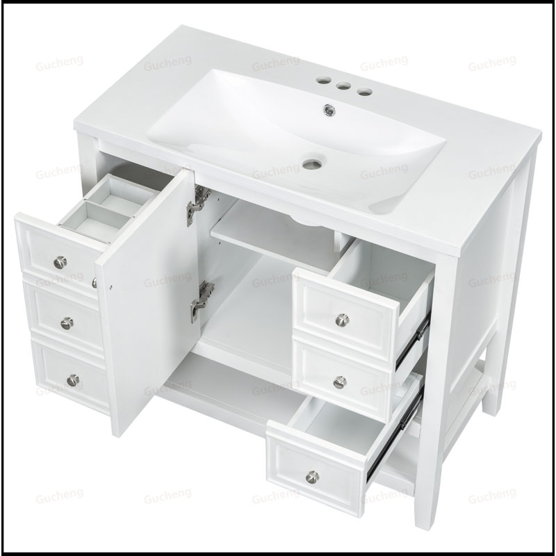 Meuble-lavabo 36 po avec trois tiroirs, Blanc