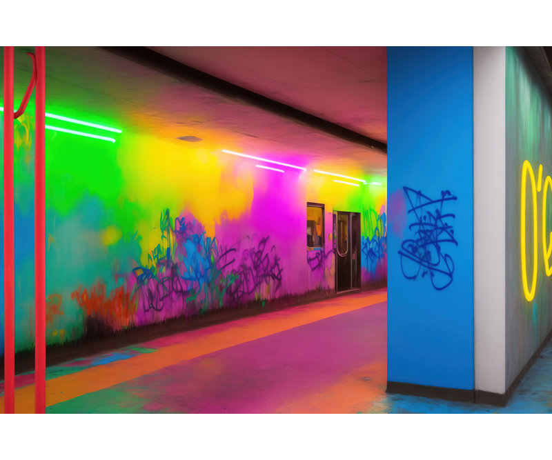 «Subway Neon Graffiti Hallway» par Stephen Chambers, impression sur toile tendue, L 18 po x H 15 po