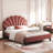 Bean Paste Red Bed With Velvet Flower Headboard - Upholstered Platform, Wood Frame, Extra Comfort, Partial Assembly, Easy Setup Full Size Platform In Red, Build, No Foundation Needed, Airy Mattress-771918476-771918477
