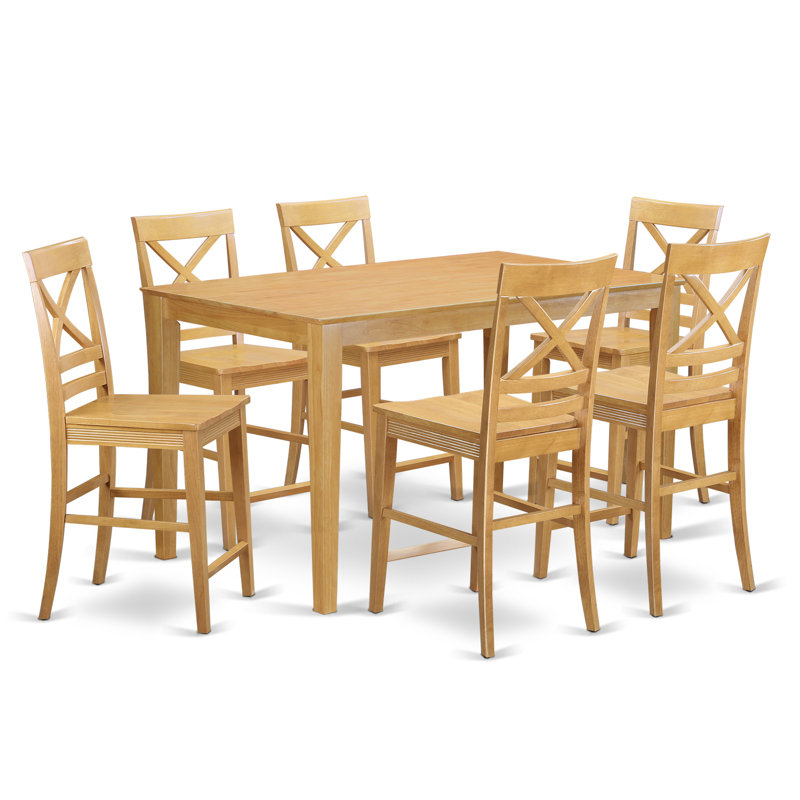 Ensemble de salle à manger 7 pièces à hauteur de comptoir composé d'une table de cuisine rectangulaire et de 6 chaises de salle à manger, chêne