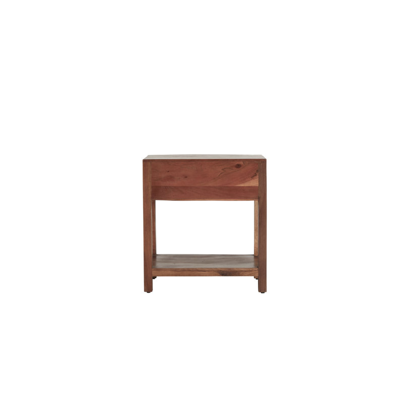 Dark Brown Solid Wood End Table with Storage Drawer