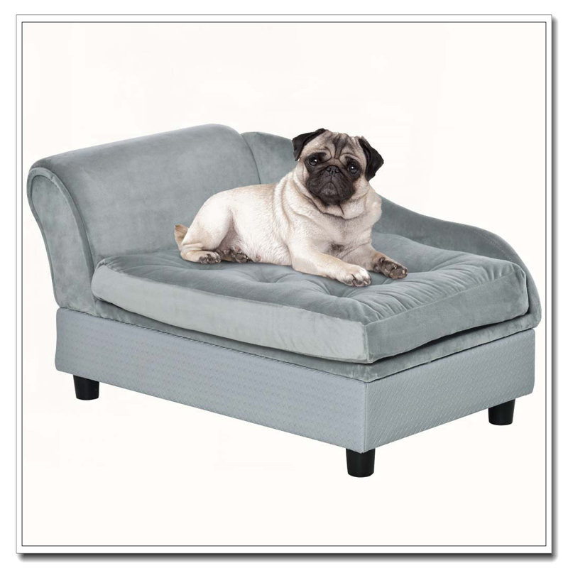 Lit pour chien pour petits chiens avec rangement caché, petit canapé pour chien avec mousse souple de 3 po, Gris