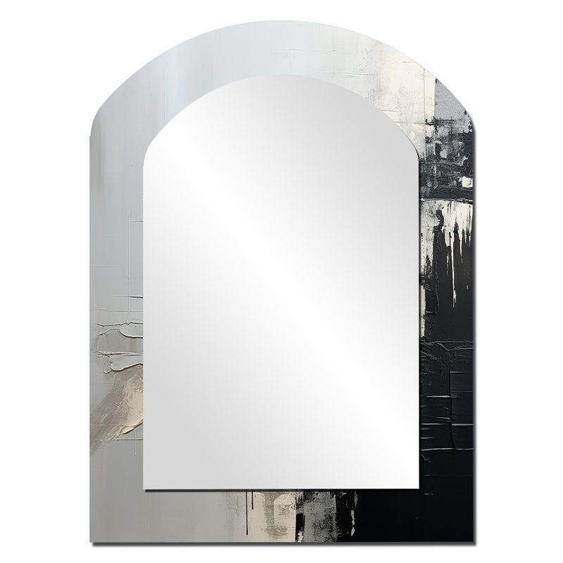 Gris et coin de peinture noir - miroir arqué abstrait, miroir mural décoratif asymétrique gris, impression d'art en métal