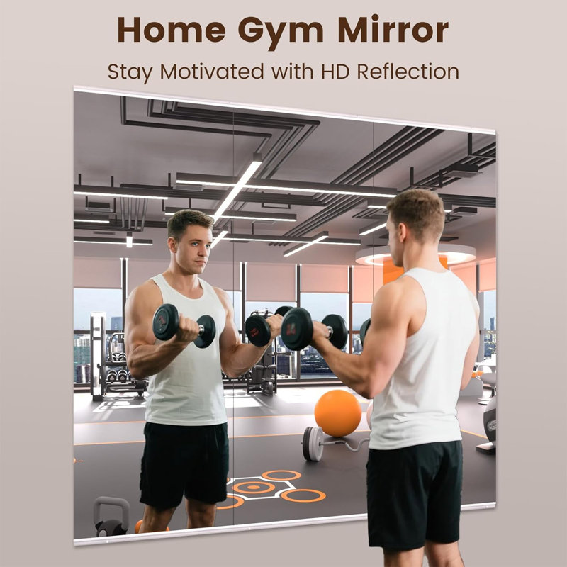 Miroirs de yoga pleine grandeur en verre trempé sans cadre avec ensemble de fixation pour home gym, yoga et studio de danse, ensemble de 2/3