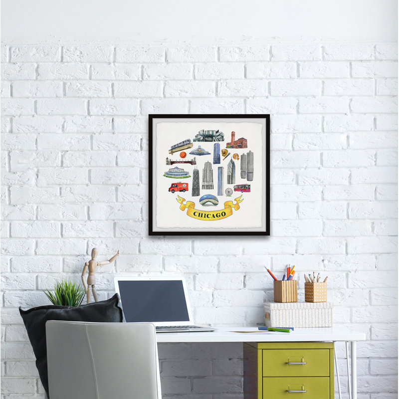 Ultimate Chicago Bucket List - Reproduction d'art sur papier encadrée, H 24 po x l 24 po x 1,5 po