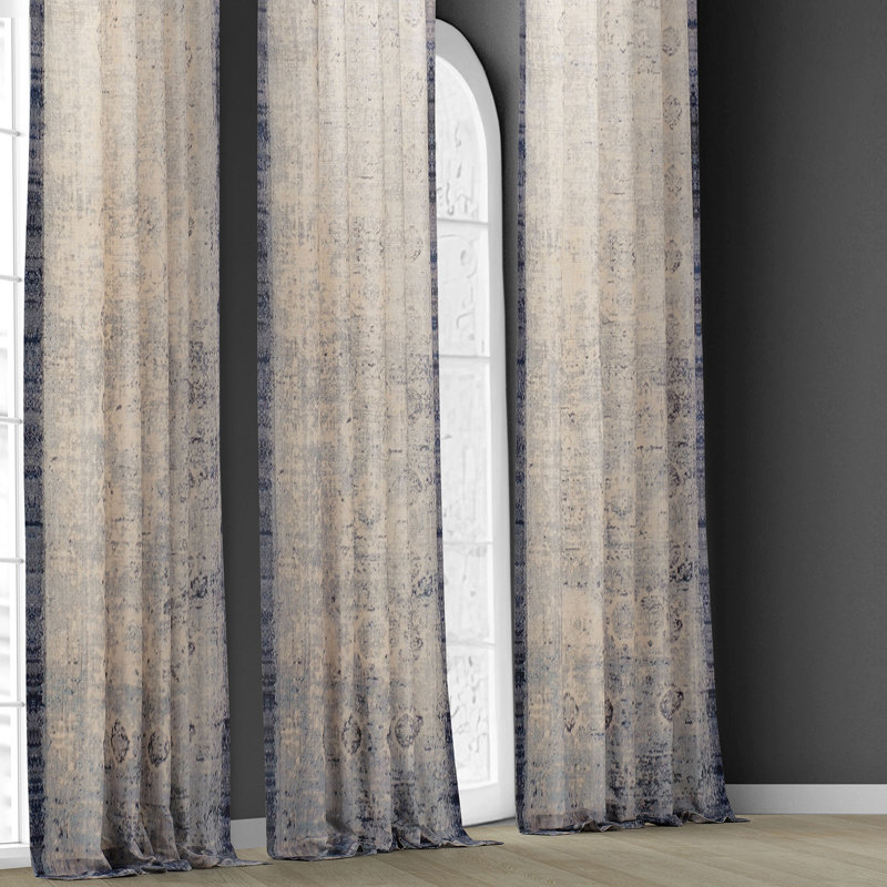 Phelex Vintage Tapestry Textured Printed Cotton Light Filtering Curtains-  Single Panel, 50" W x 108" L