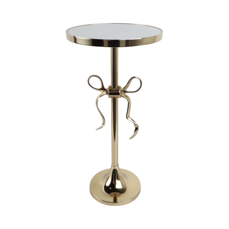 Round Side Table with Marble Top and Bow Design - Stylish Accent End Table for Living Room, Office, or Bedroom, 24"