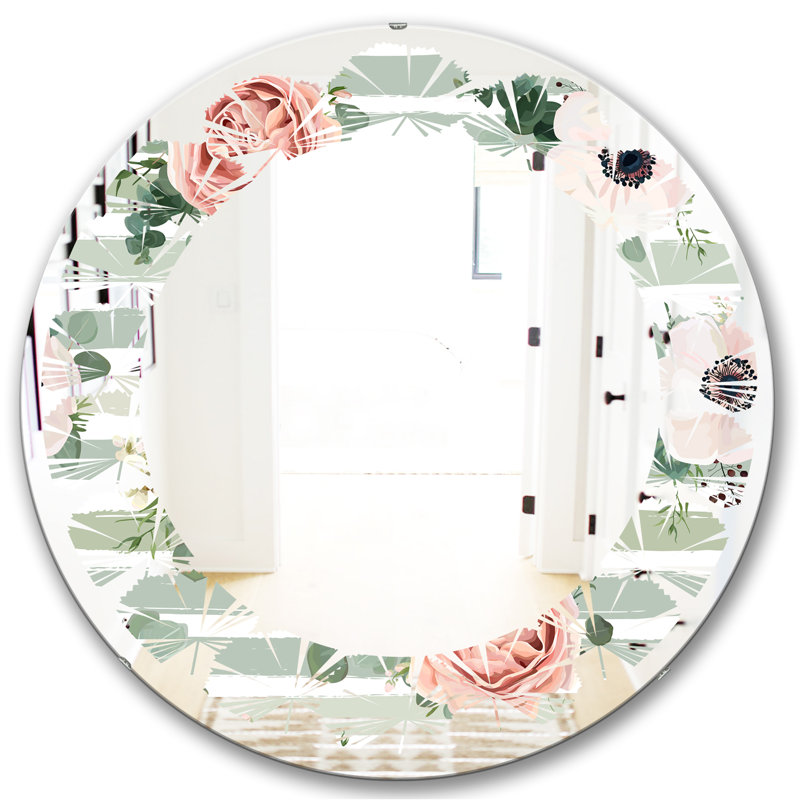 Miroir mural sans cadre en v à motif floral, H 31,5 po x l po