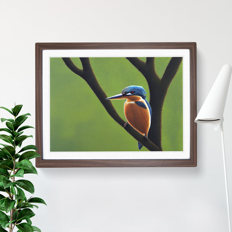 Beguiling Kingfisher Bird 1 Piece Single Picture Frame Wall Art, 46cm H x 64cm W x 2cm D, Walnut Frame
