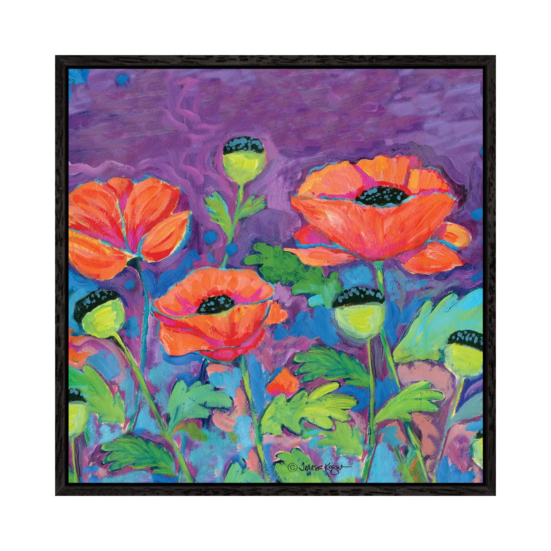 Floral V by Teresa Kogut - Painting on Canvas, Black Framed, 45.72 cm H x 45.72 cm W