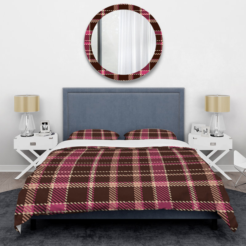 Tartan à carreaux noir et rose - Ensemble de housse de couette abstrait - Microfibre de polyester