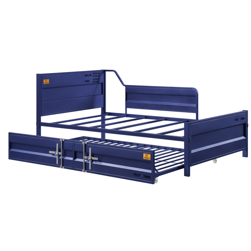 Egon Metal Twin Daybed with Trundle,Guest Bed,Platform Bed, Blue