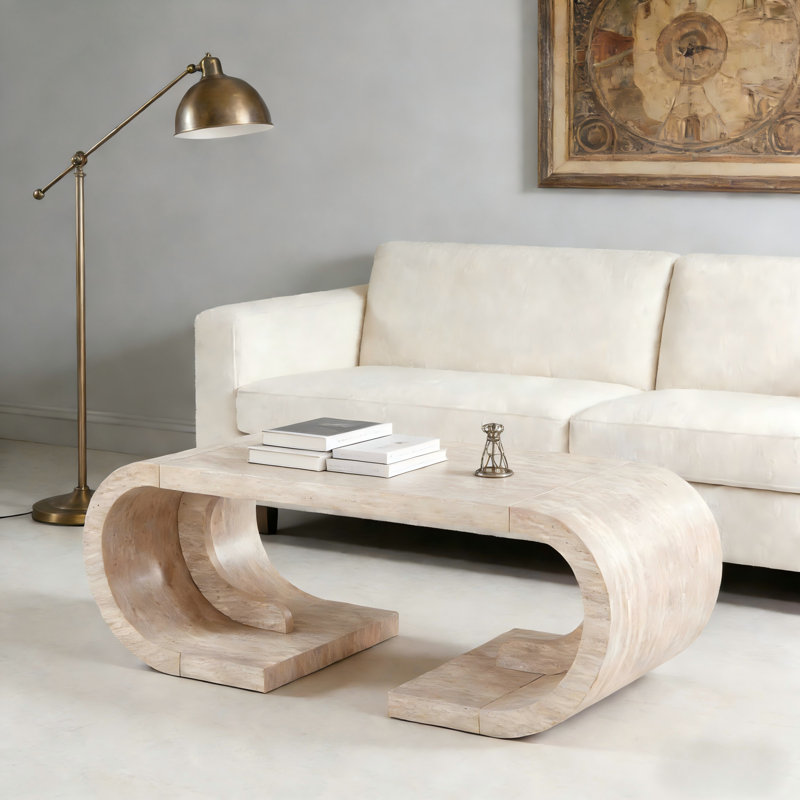 Coffee Table Heavy Duty C-Shaped Center Table With Curved Base, Large Tea Table, Wood