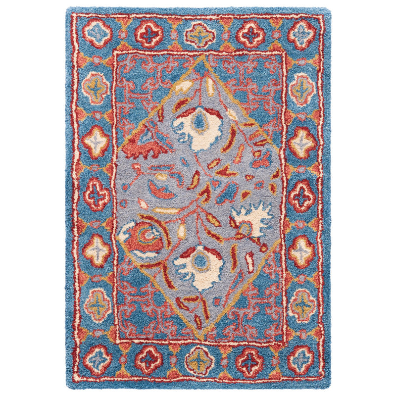 Armintha Oriental Handmade Tufted Blue/Red Area Rug, Rectangle 2' x 3'