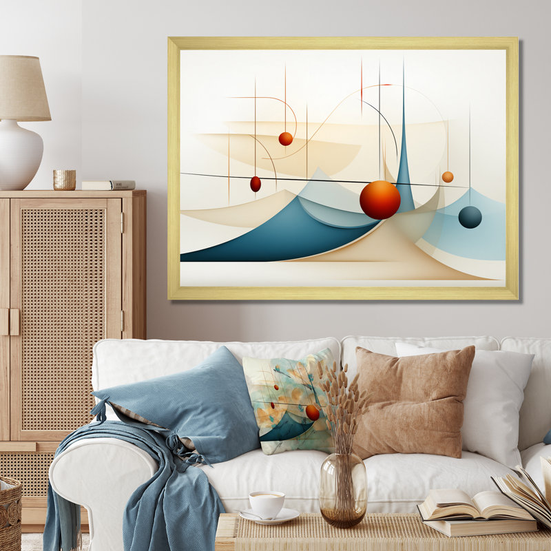 «Red Moon Retro Celestial Landscape», reproduction sur toile, H 34 po x l 44 po x P 1,5 po, Cadre doré à une seule photo