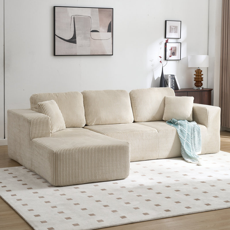 Canapé modulaire en velours côtelé 4 pièces avec méridienne 4 pièces, Velours côtelé beige, Orienté à droite