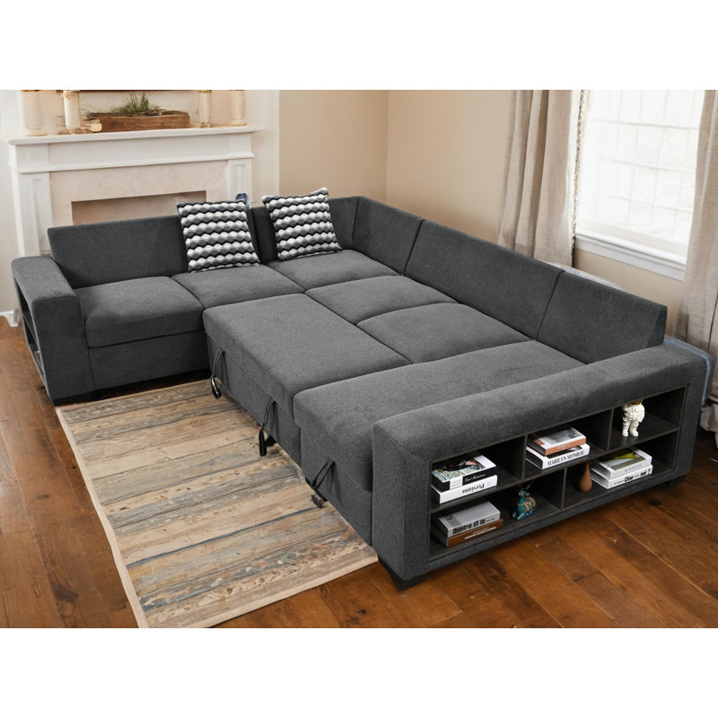 Canapé modulaire ferme en U avec accoudoirs carrés et canapé de rangement Buckmiller, Gris foncé