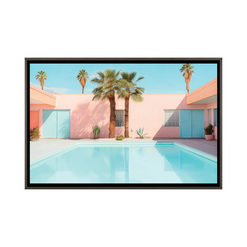 Retro Pool - Framed Wall Art Print, Grey, 18" H x 26" W, Framed Print without Mat