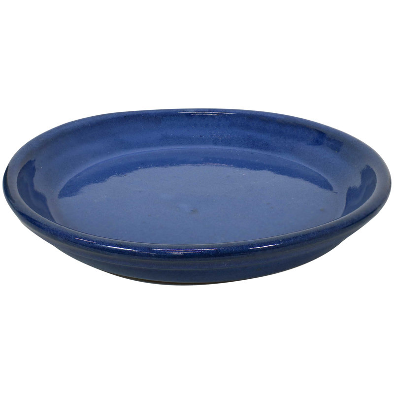 Ensemble de 4 pots à fleurs ronds en céramique émaillée ronds - convient aux jardinières de 9 po - Bleu, bleu