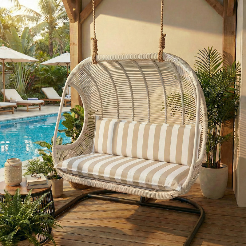  Outdoor Cushion Set with Backrest for Patio Swing and Bench, 59.1" W x 17.7" D, Beige