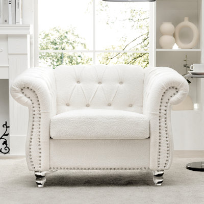 Salon 1 place, revêtement en velours blanc, rembourrage en mousse et ressorts ensachés, fabrication en bois massif et contreplaqué, pieds en acrylique stables, l 39,47 po x P 32,59 po, H 27,98 po