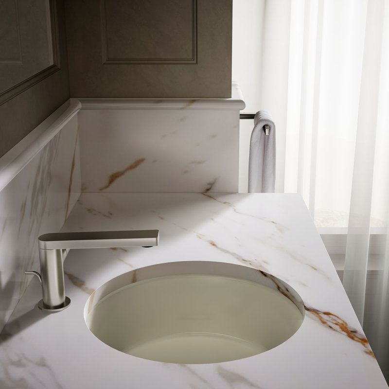 Verticyl Ceramic Vitreous China Circular Undermount Bathroom Sink with Overflow, Biscuit