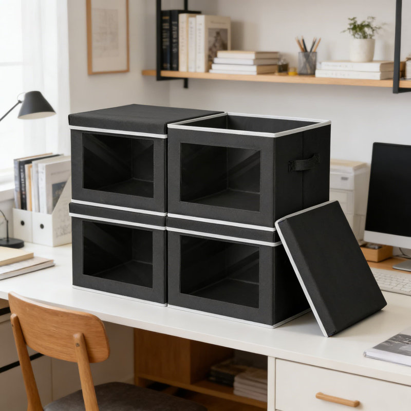 Storage Bins With Lids And Clear Window - Fabric Organizer Cubes For Closet, Shelves, And Home Organization, Space-Saving Design, Stackable And Durable