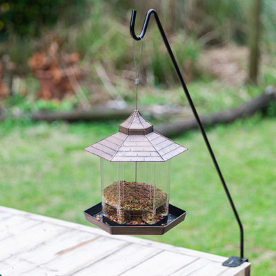 Window Bird Feeder For Outdoor, Hexagon Shaped Hanging Bird Feeder, Outdoor Garden Attracts Wild Birds, Holds Up To 2.6 Lbs Of Seeds, Brown