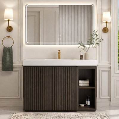 Meuble-lavabo sur pied en chêne fumé GALAN