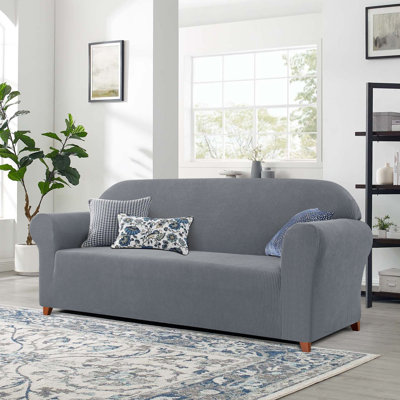 1-Piece Jacquard Stretch Couch Covers, Polyester Spandex Sofa Slipcovers, Universal Fit Living Room Machine Washable Furniture Protector for Dogs Pets, Non-Slip Sofa Covers for 2 Cushion Couch (Loveseat, Light Gray)