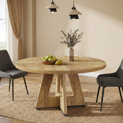 Round Dining Table for 4, 47" Wooden Kitchen Table Farmhouse Dinner Table