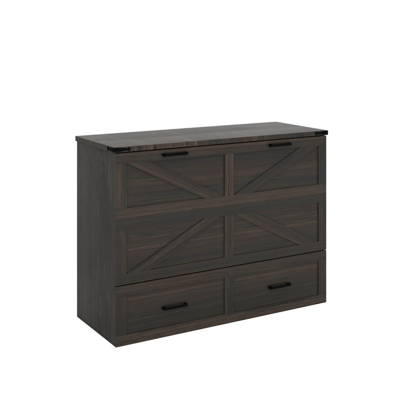Grand lit escamotable, lit pliable avec station de charge et tiroir de rangement, armoire de lit plateforme Farmhouse