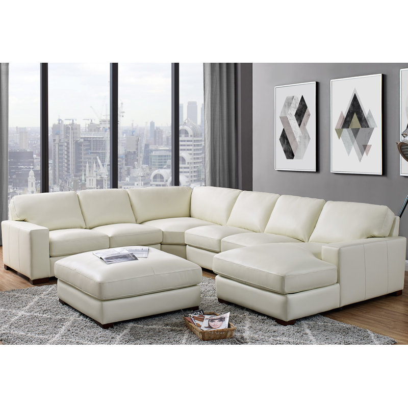 Antanisha Leather U-Shaped Sectional, White Genuine Leather