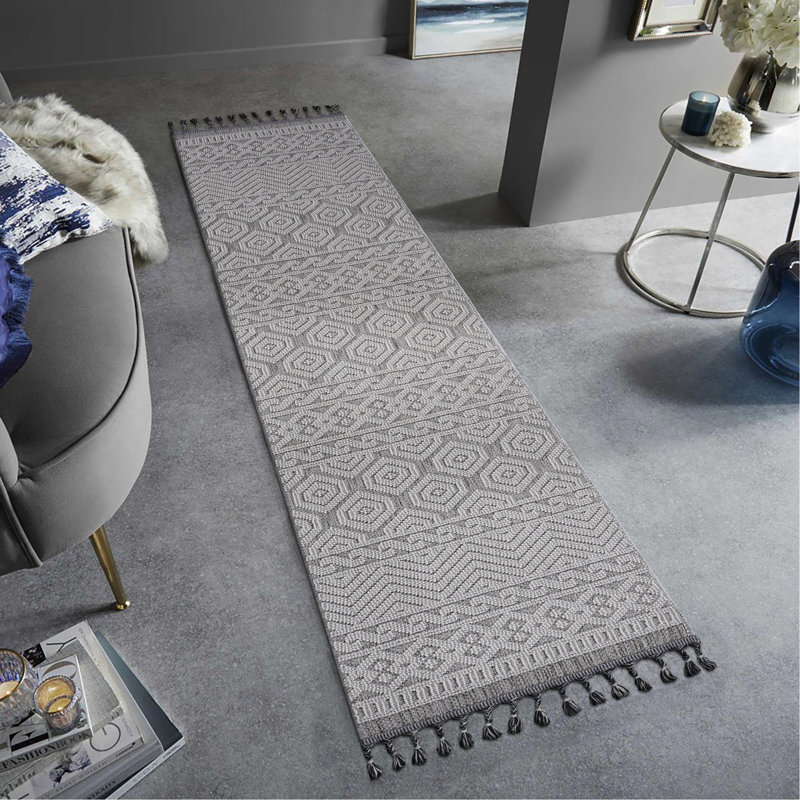 Grey/White Geometric Area Rug 2X8 - Stain And Non-Shedding For Living Areas Bedrooms /Pet- Non-Shedding, Stain- Sunrooms Conservatories Pet-