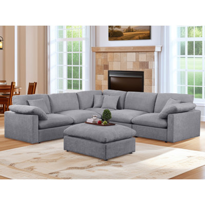 Aldora Oversized Corner Sectional Sofa With Removable Ottomans Sectional Chenille Sofa Cloud Couch by Latitude Run