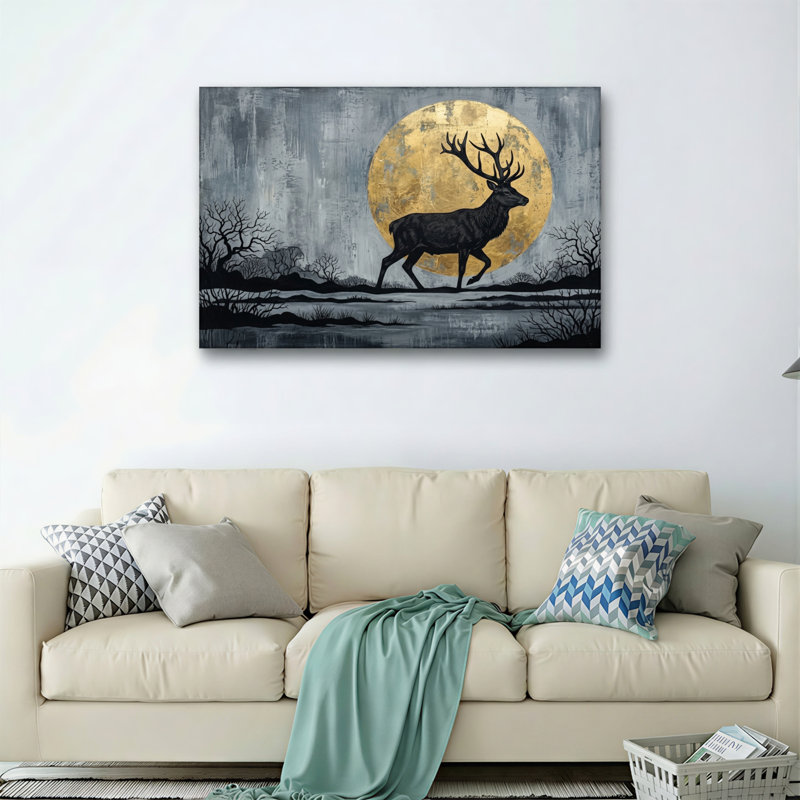 Ensemble de 1 tableau sur toile Moon Deer, 36"H x 48"W, Wrapped Canvas