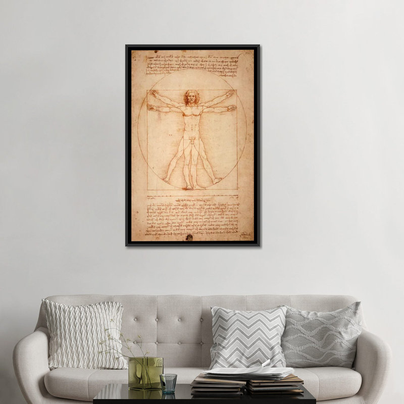 «Vitruvian Man 1492» par Leonardo Da Vinci, impression sur toile, H 60 po x l 40po x P 1,5 po, Toile avec cadre noir