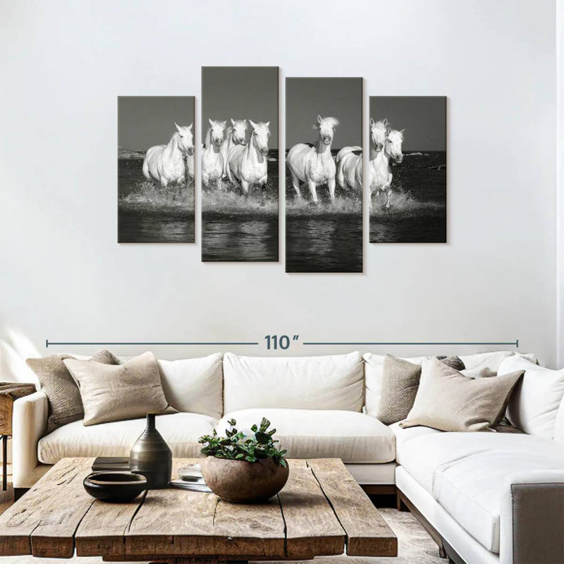 Monochromatic Camargue Horses, 48" H x 75" W