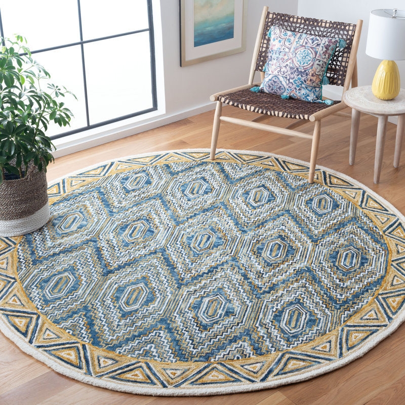 Hand-Tufted Artisan Blue Wool 36" Round Accent Rug