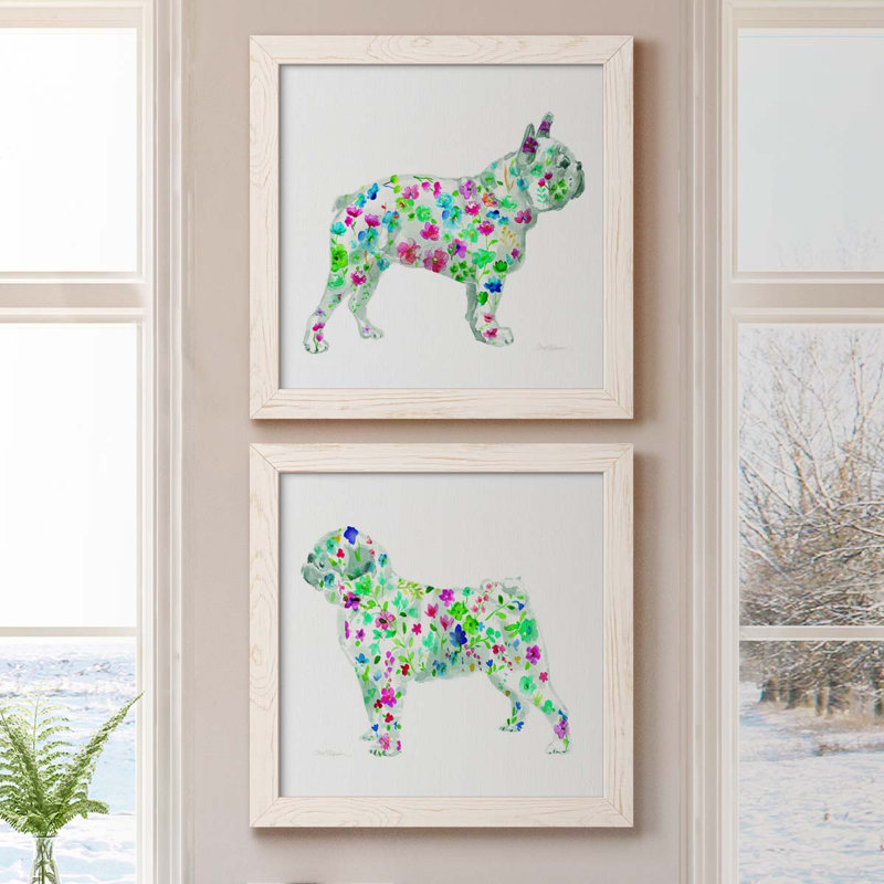 Tapisserie «French Bull», ensemble de 2 peintures sur toile encadrées, H 17 po x l 34 po x P 1,5 po, Cadre blanc