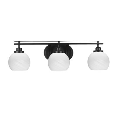 Odyssey 3 Light Bath Bar Shown In Matte Black Finish With 5.75" Glass