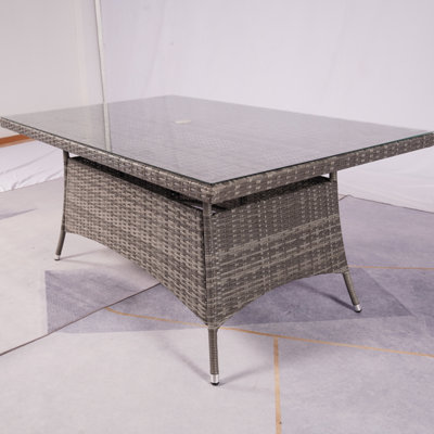 Rectangular Aluminum Wicker Dining Table With Umbrella Hole – (L62.99" X W39.37" X H28.35") by Latitude Run