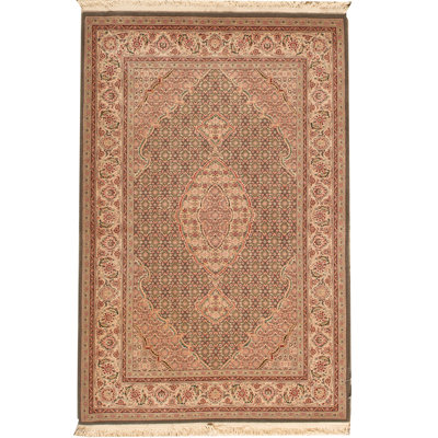 Tapis gris et rouge noué à la main de haute qualité