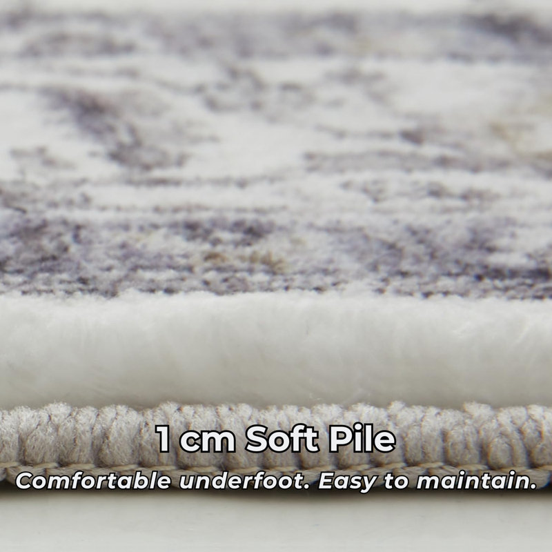 Soft Cashmere Feel Area Rug – Non Slip Low Pile Living Room & Bedroom Carpet, Machine Washable, Runner 60 x 110 cm