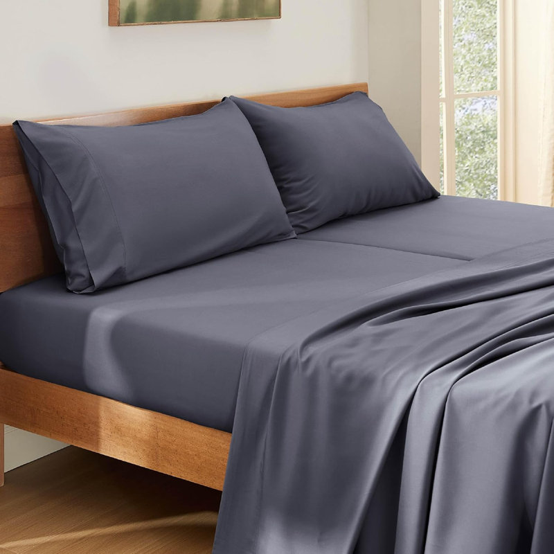 Essential Collection Cooling Rayon Derived from Bamboo Sheet Set, Navy, Split King Sheet Set with 2 Pillowcases