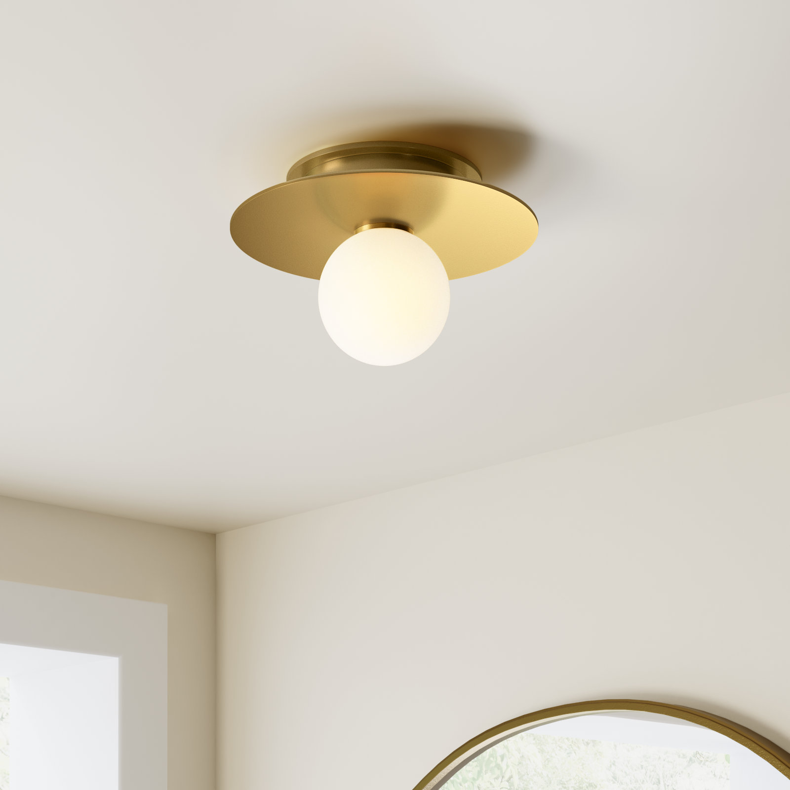 Allegra Single Light Glass Flush Mount, Burnished Brass, 4.625" H x 8" W x 8" D