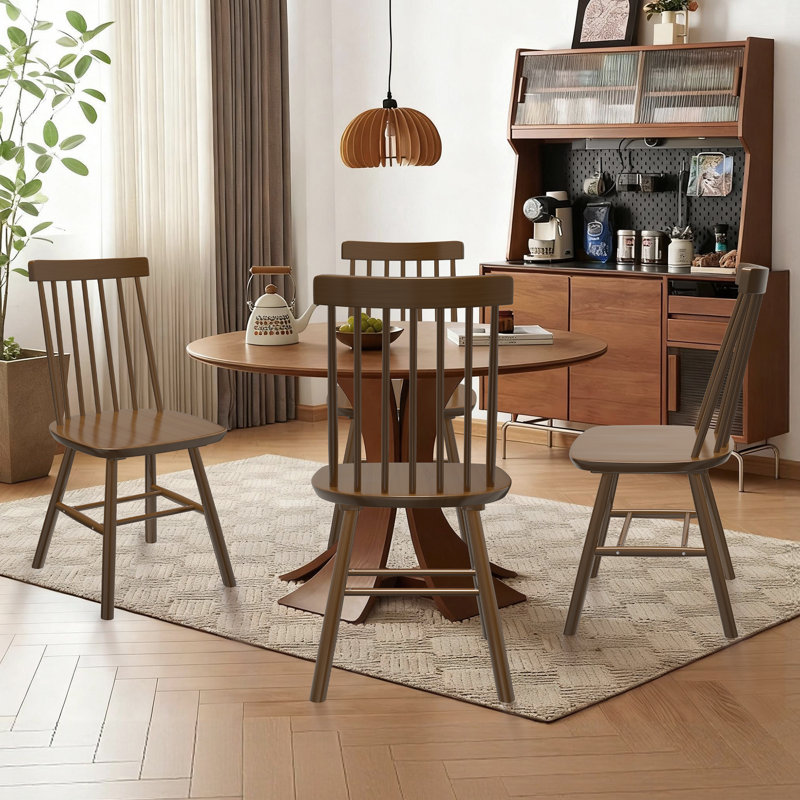 Chaises de salle à manger Windsor à dossier étroit et 7 fuseaux, ensemble de 8, en bois massif, pour cuisine et salle à manger
