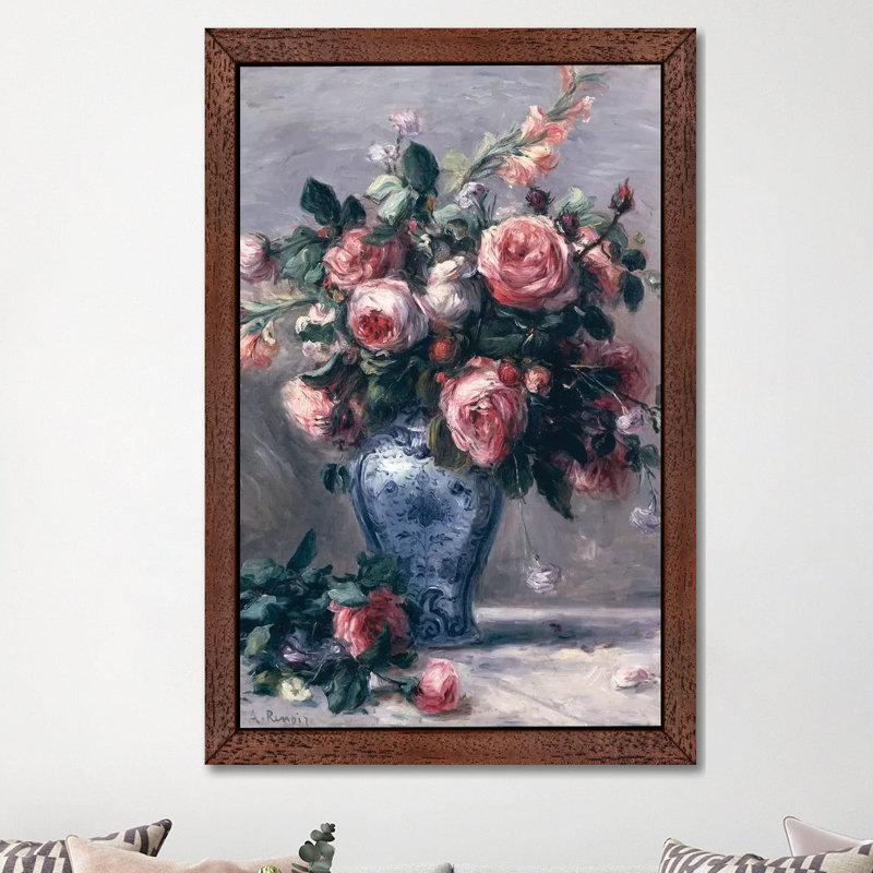 Vase Of Roses by Pierre-Auguste Renoir - Gallery-Wrapped Canvas Giclee on Canvas, 101.6 cm H x 66.04 cm W, Brown Framed