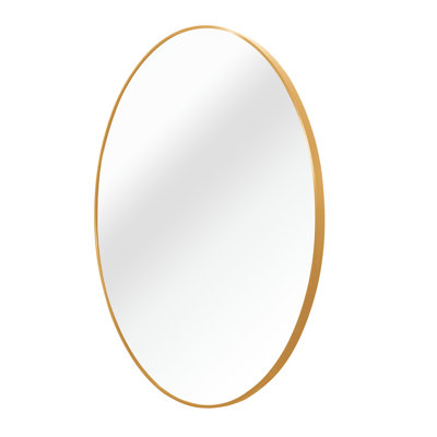 Miroir mural rond doré de 24 pouces pour salle de bain contemporaine - Verre HD de 4 mm, alliage d'aluminium rouille, guide d'installation, film incassable, protection de quincaillerie renforcée, crochets