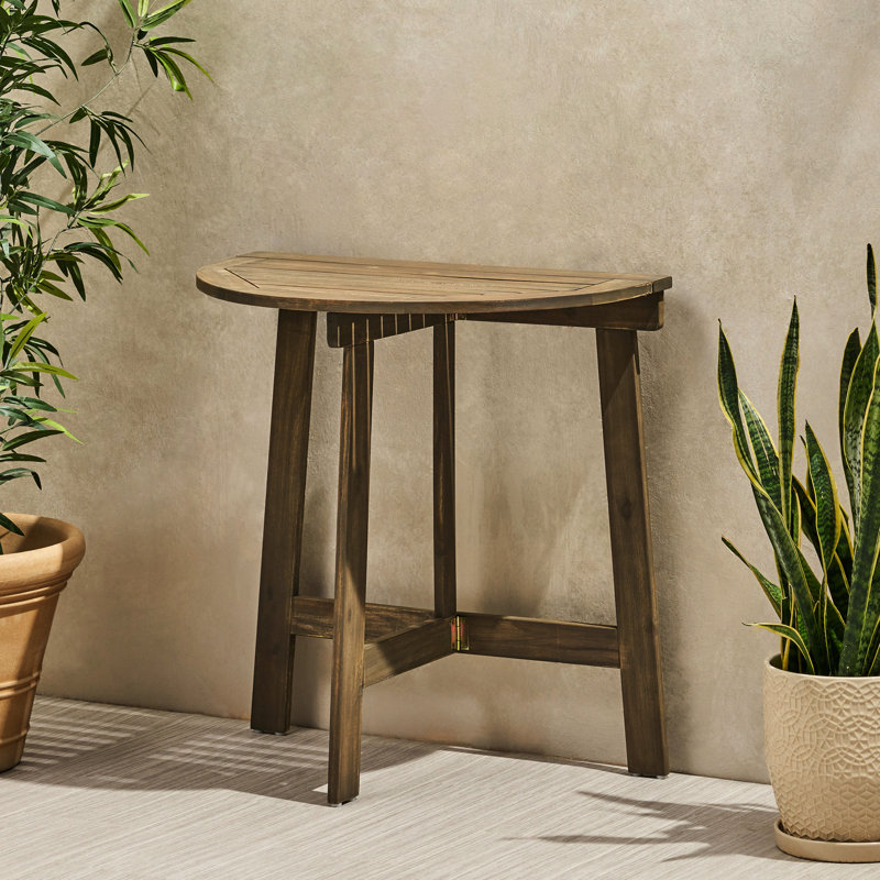 Table en bois gris, demi-ronde, pliable pour maximiser l'espace de rangement gris bistro, forme demi-ronde, pliable facilement